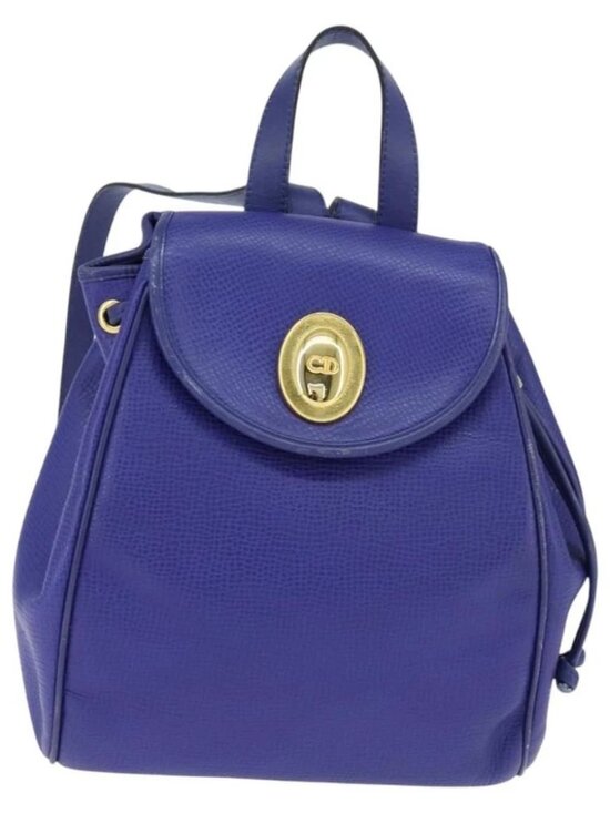 Christian Dior Backpack Leather Blue Gold Auth main image 8